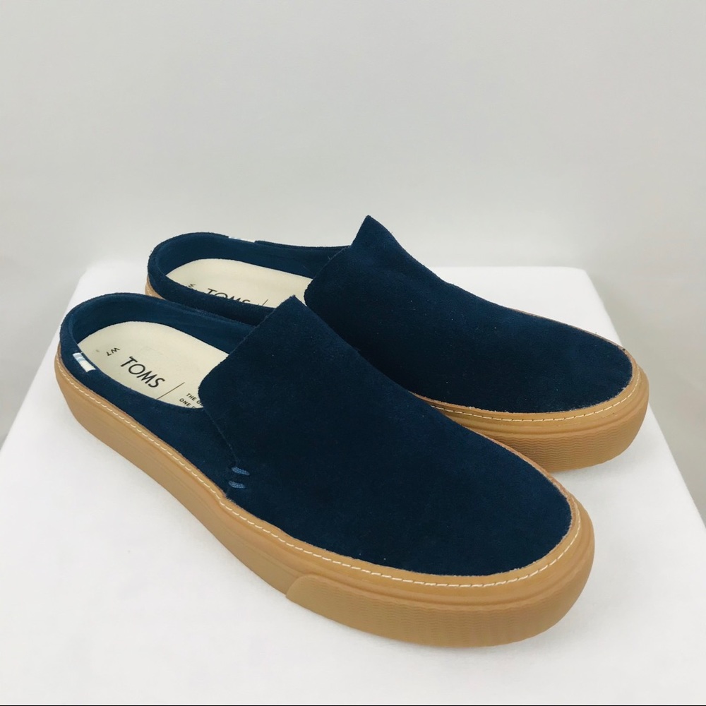 Toms Dark Blue Mules with Tan Soles